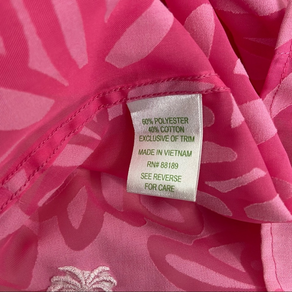 Lilly Pulitzer pink retro sheer floral collared top. XS - Picture 8 of 11